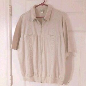 Haband Full Zip Men's Short Sleeve Shirt Size XL Beige Embroidered Front